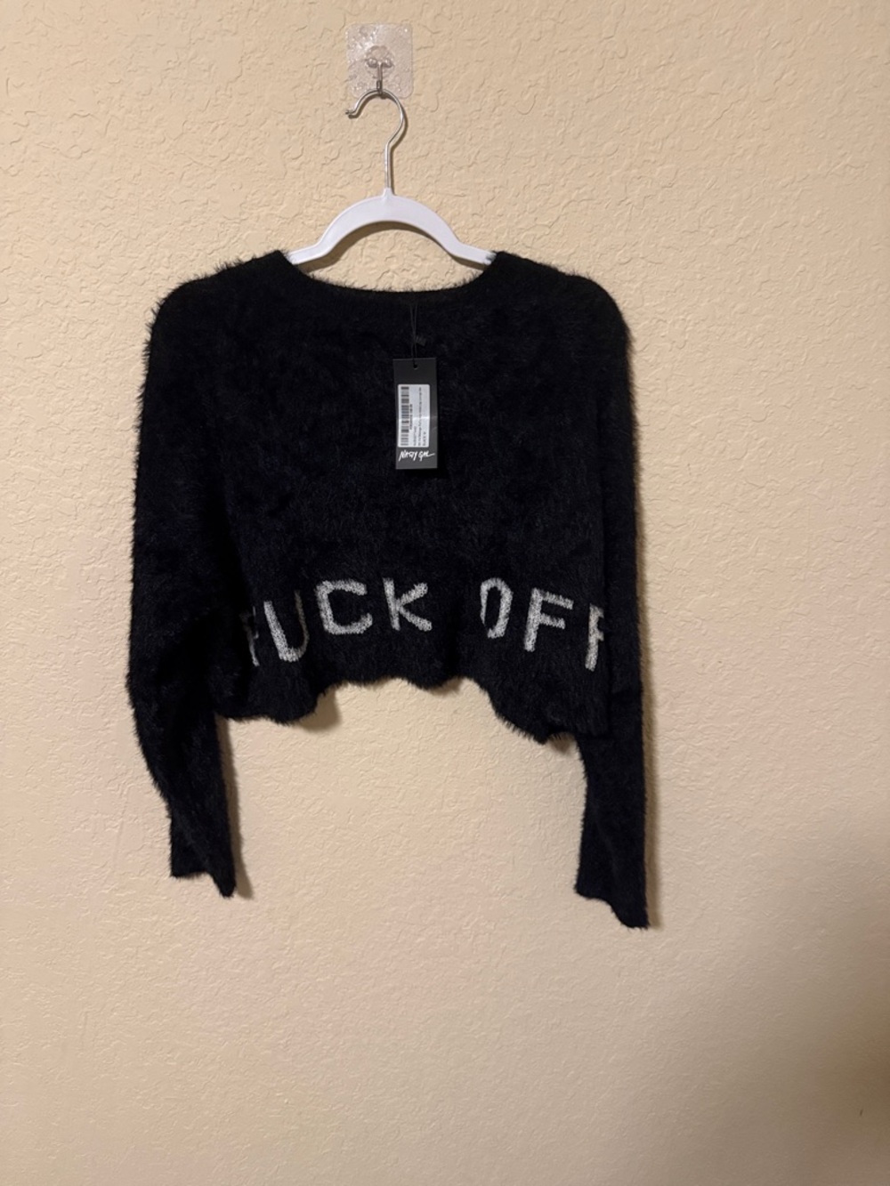 Nasty Gal Black Fuzzy Knit Top size medium nwt
